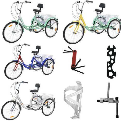 Adult Tricycle Bike 24inch 3Wheel 7Speed Cargo Cruise Trike+Basket+Backrest Gift